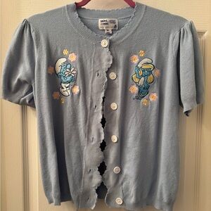 Smurfs Cardigan with Cartoon Embroidery
